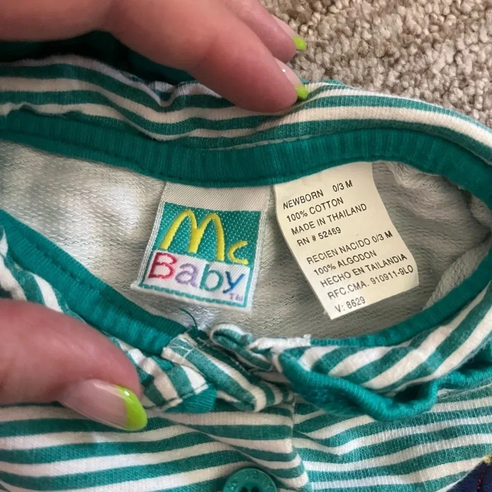 Vintage McBaby teal and striped blouse and shorts set with boats